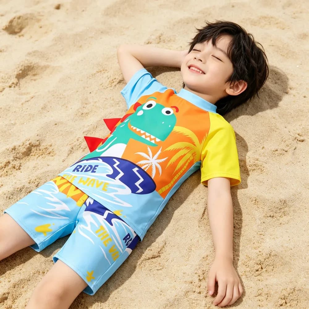 Conjunto De Natação De 3 Peças Para Meninos De Verão Com Proteção UV UPF 50 + | Calções De Desenho Animado Fofos E Engra