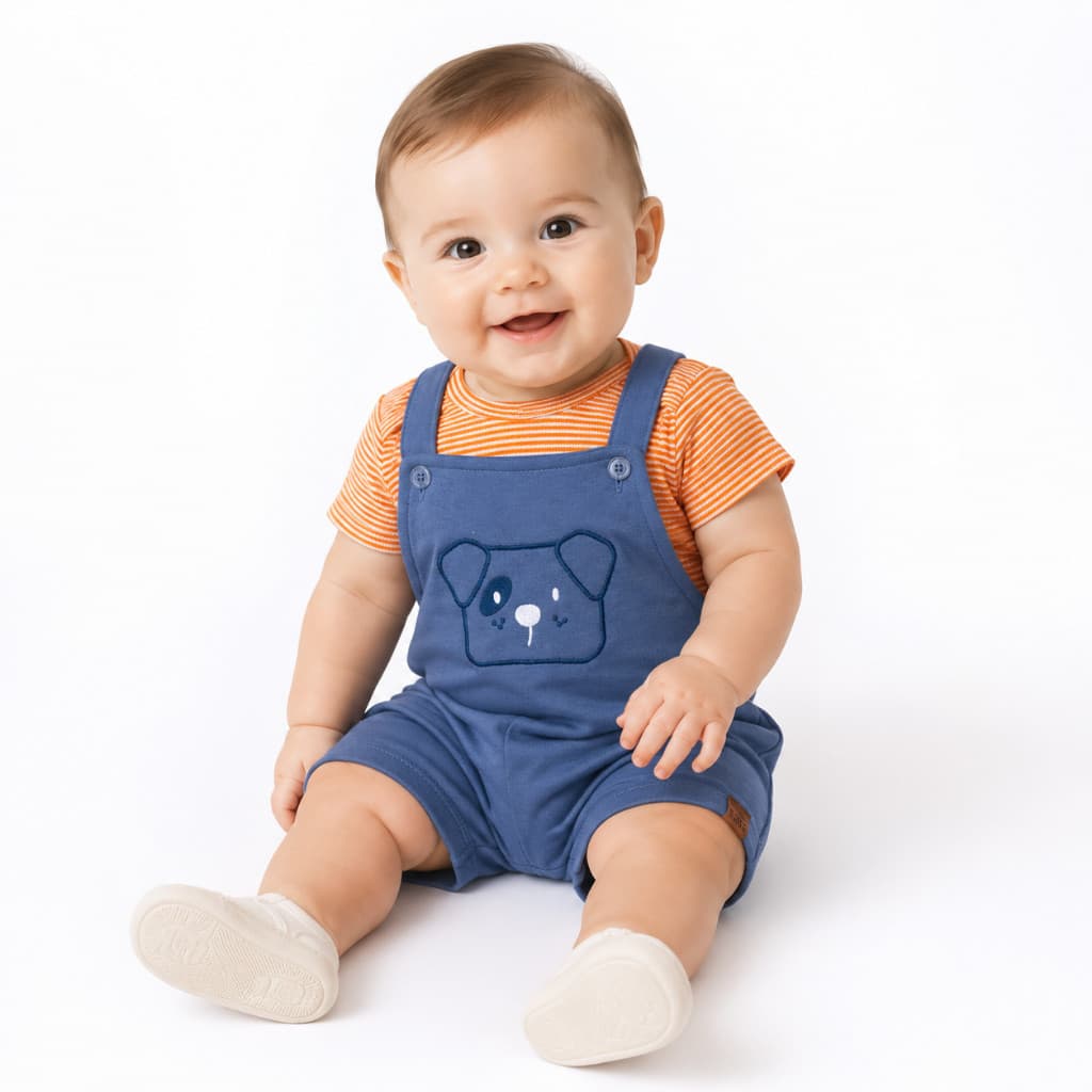 Conjunto Bebê Menino Body Suedine Listrado e Jardineira Moletinho Com Bordado e Aplique Zupa Zuka (Roupa de Bebê)