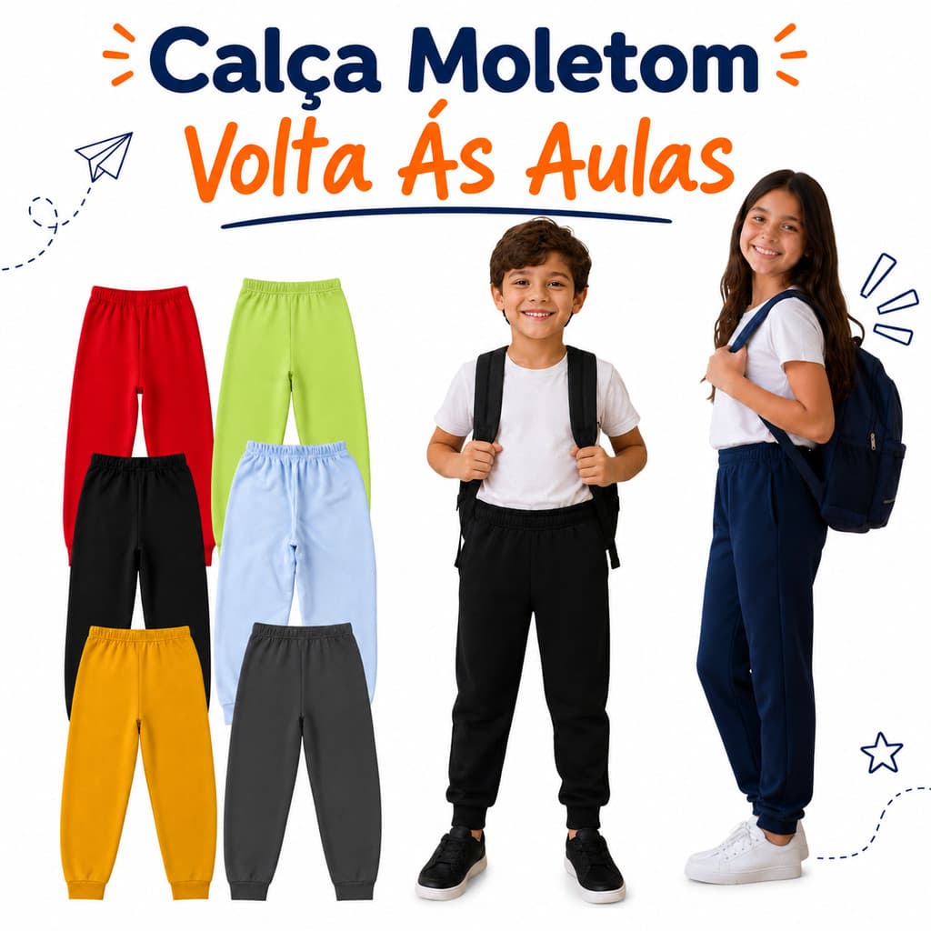 Kit Sortido 3 Calças de Moletom Infantil Menino e Menina Várias Cores Inverno Infantil 4 ao 14