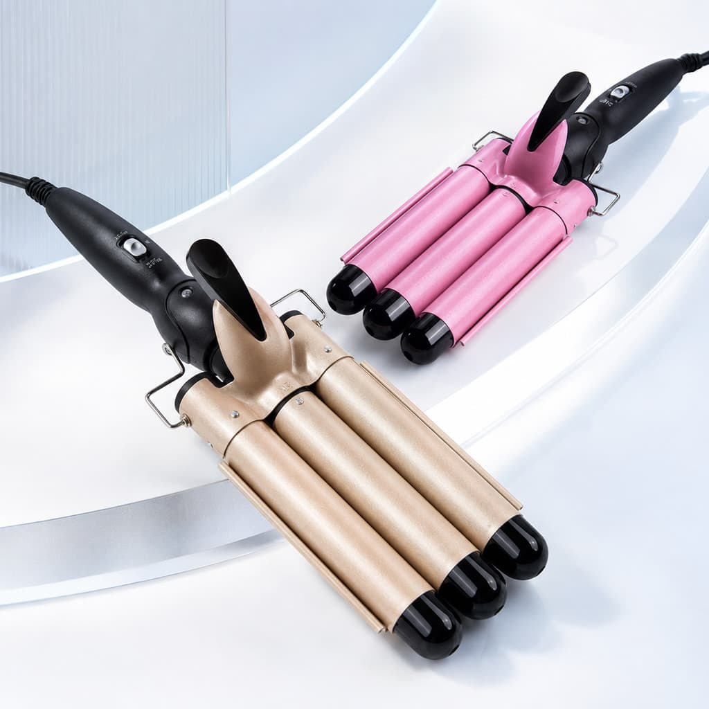 Babyliss Triplo Triondas Modelador de Cabelo 3 Tubos Cerâmica Turmalina Bivolt 180°C 210°C Rosa Dourado