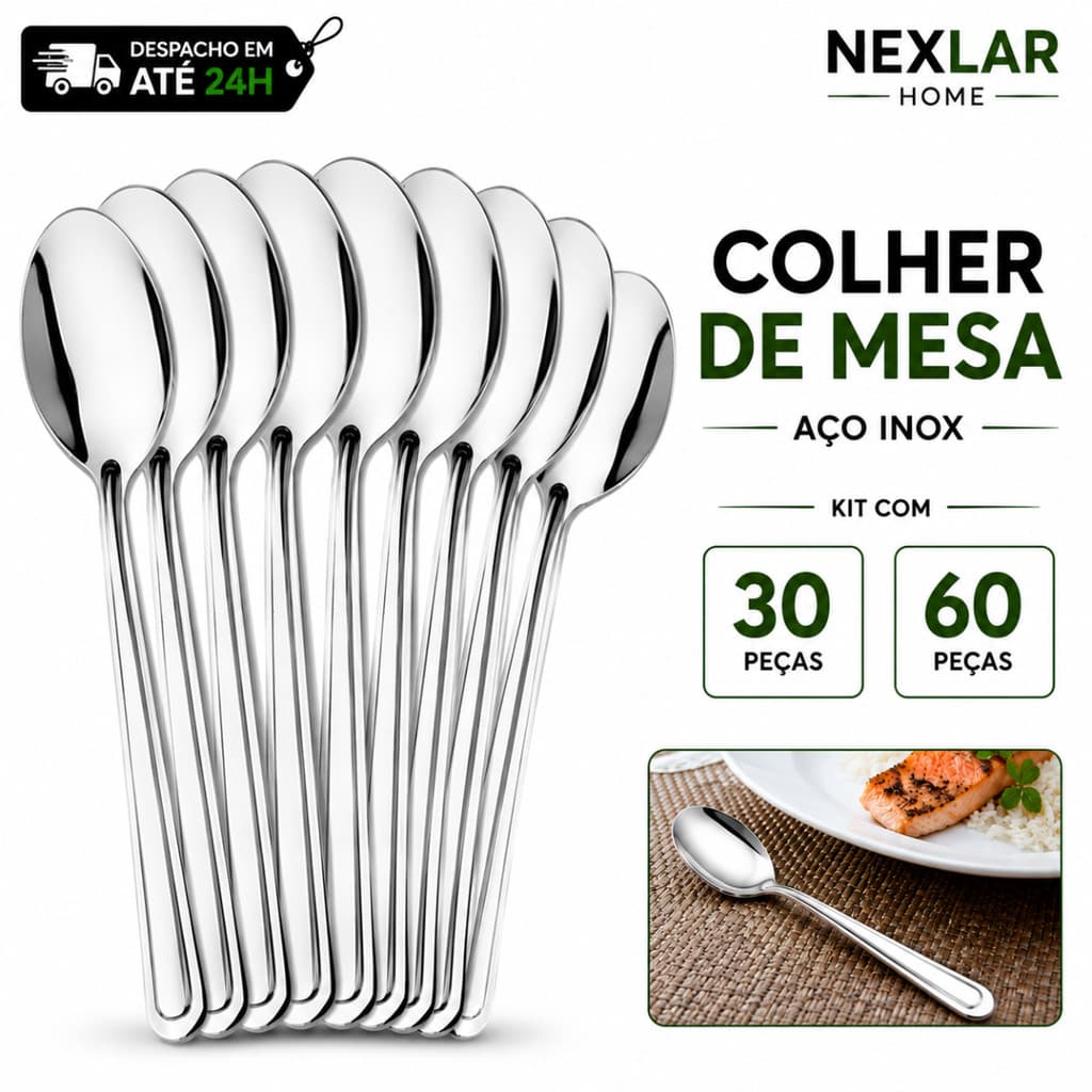 Kit 30 ou 60 Jogo De Colher De Mesa Em Inox 18cm Talheres Talher Para Cozinha Buffet Colheres Para Sopas Caldos