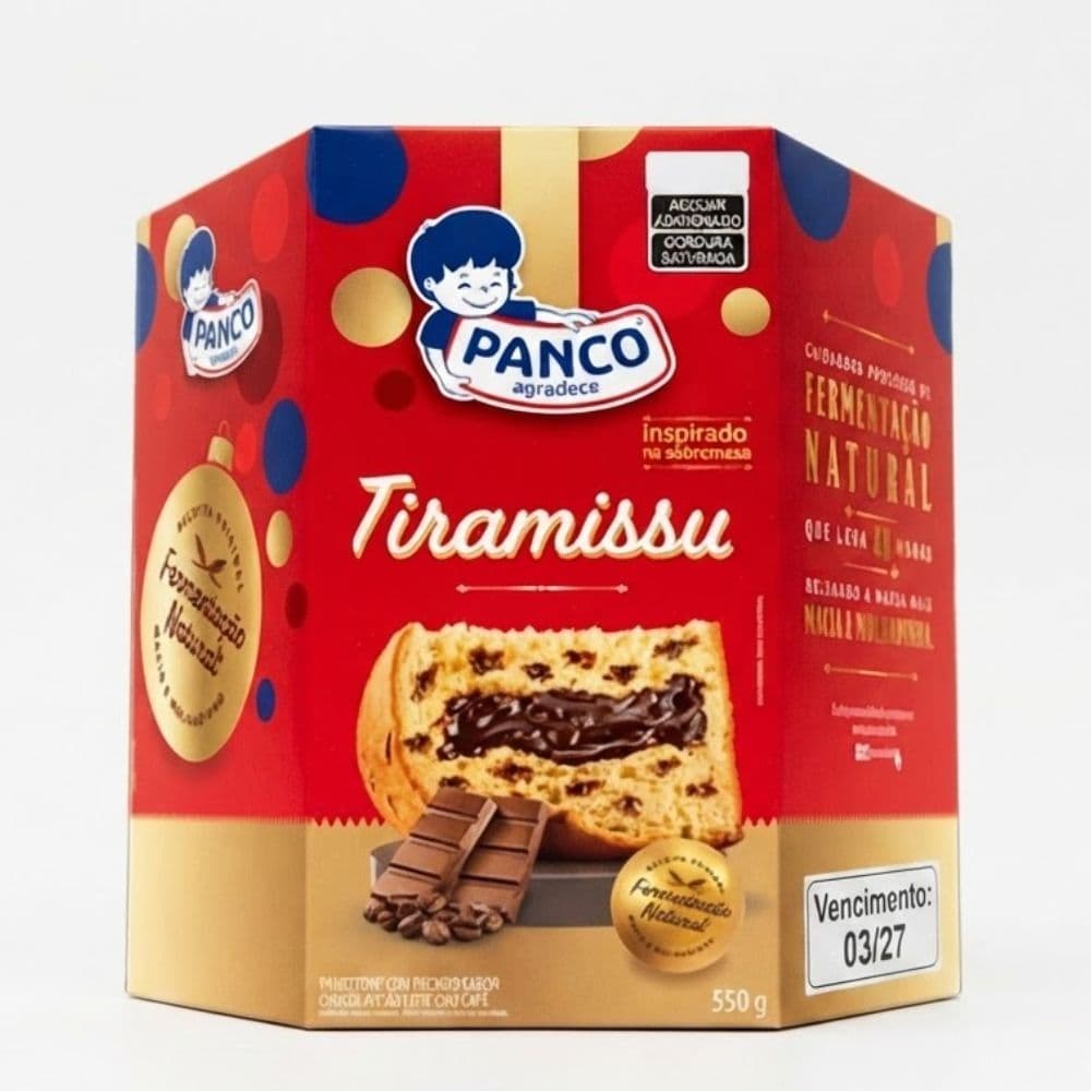 Chocotone Tiramisù Panco 550g Recheado Chocolate ao Leite com Café Fermentação Natural Natal