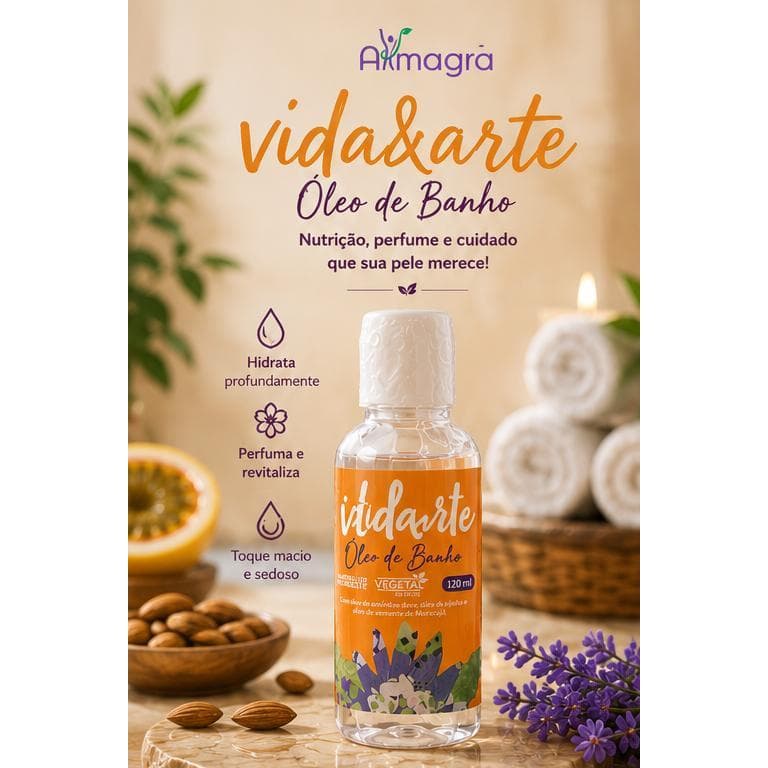 ÓLEO CORPORAL DE BANHO VIDA & ARTE  VEGETAL DO BRASIL | HIDRATAÇÃO INTENSA, TOQUE SEDOSO E FRAGRÂNCIA FRUTAL | 120 ML