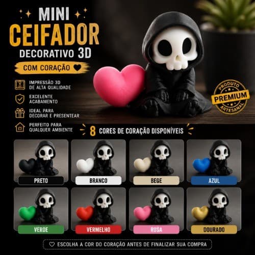 🖤 Mini Caveira Decorativa com Coração | Impressão 3D Premium
