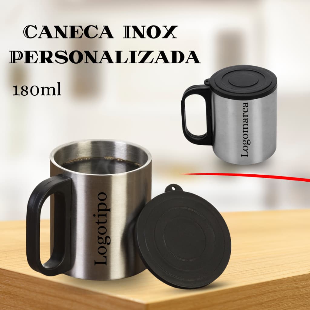 Caneca de Café Inox 180ml Personalizada com Nome ou Logo