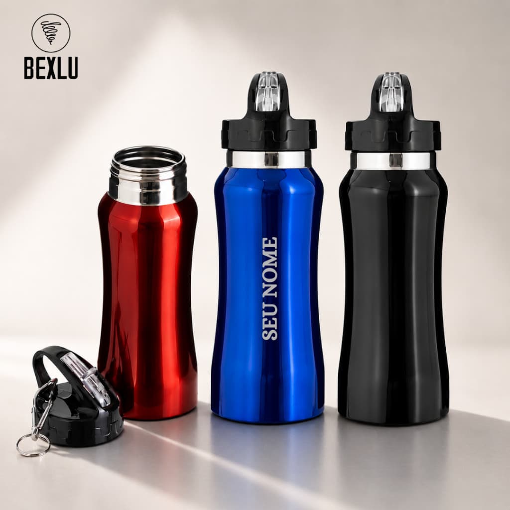 Garrafa Squeeze Personalizada Inox 500ml Com Nome Bico Canudo