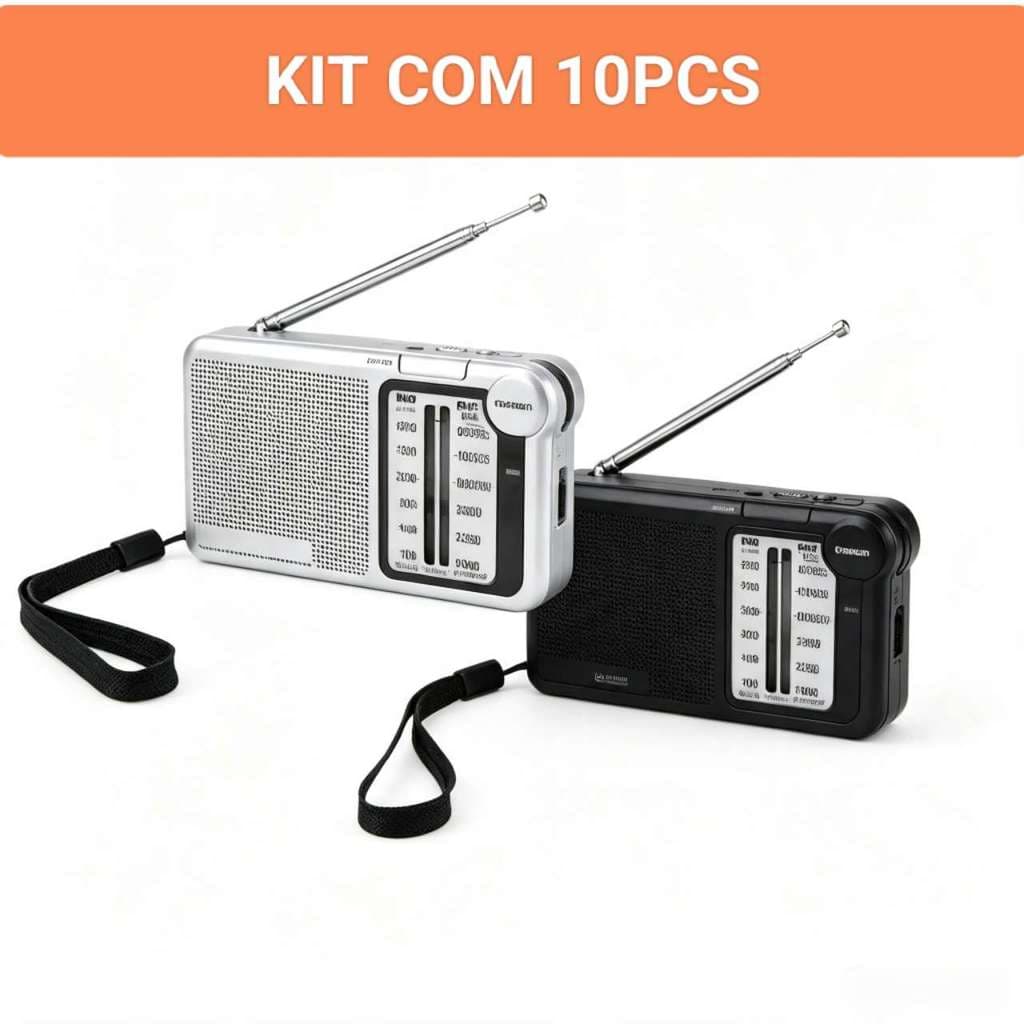 KIT 6/10 Kapbom-3323 Mini Rádio Clássico AM/FM Portátil a Pilha Recarregável