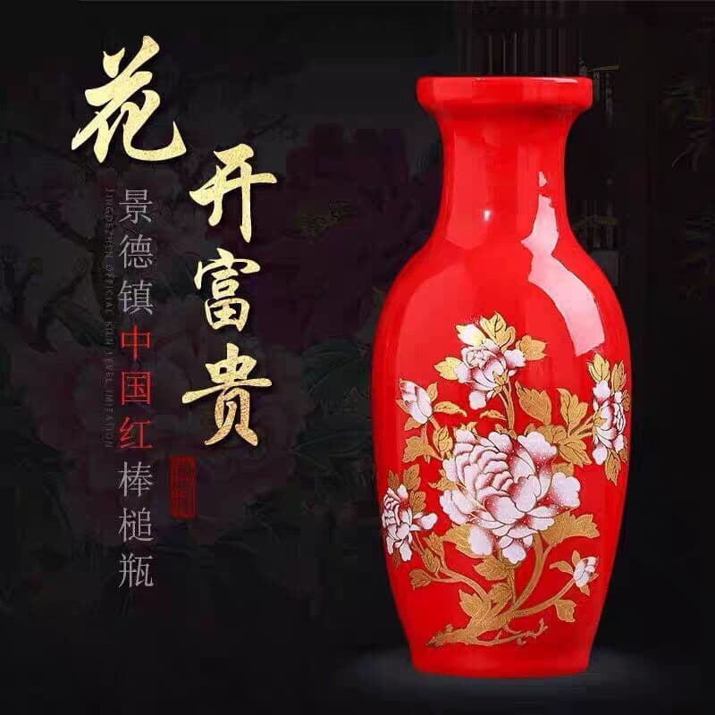 Vaso de cerâmica vermelho chinês decoração para casa arranjo de flores secas arranjo de flores ornamentos sala de estar