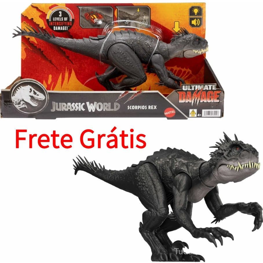Figura de Brinquedo Dinossauro Jurassic World Ultimate Damage Rex Scorpions, Brinquedo com Luz e Som JCG25