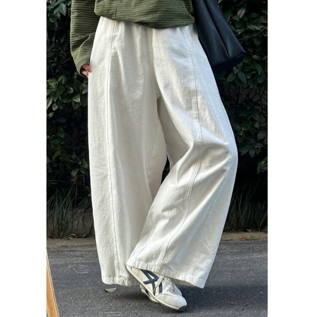 Machete branco calças de perna larga feminino verão fino estilo japonês pequeno solto mais magro olhar em linha reta tor