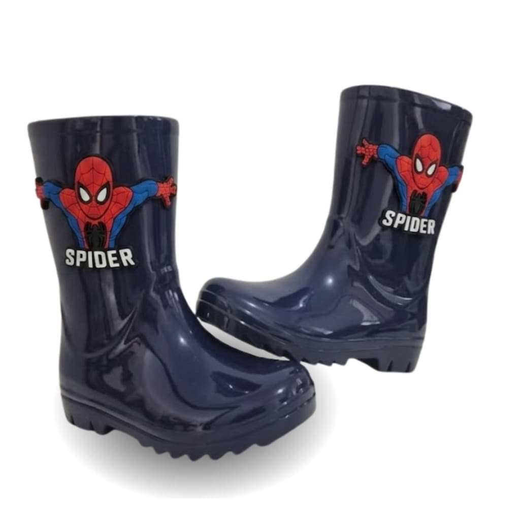 Galocha Bota de Chuva Infantil Agshop Aranha Azul Marinho Cano Alto