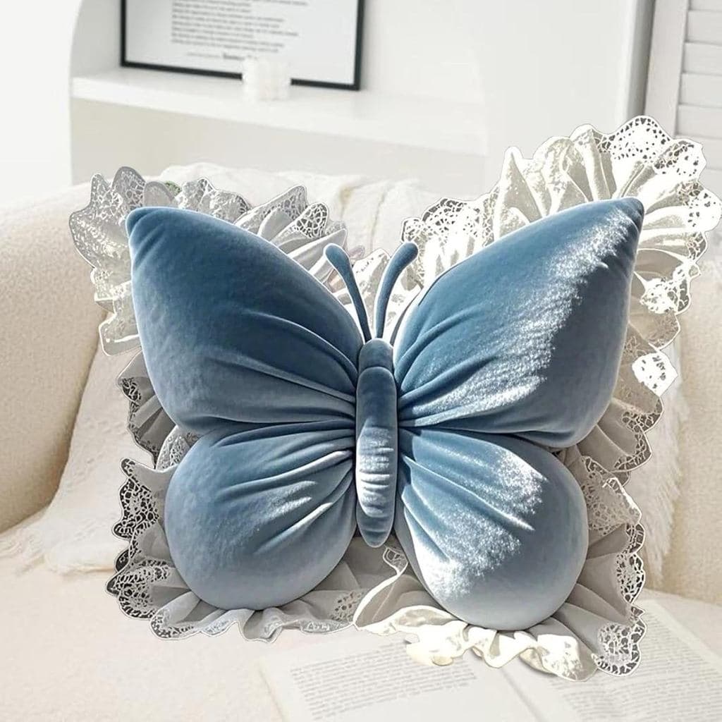 Almofada Decorativa em Forma de Borboleta - Almofada Lombar de Veludo para Sofá, Cama, Cadeira de Escritório e Banco de