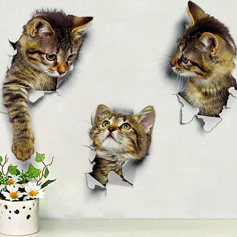 3d dos desenhos animados Animal adesivos de parede imitação efeito tridimensional girafa filhote de cachorro gato dormit