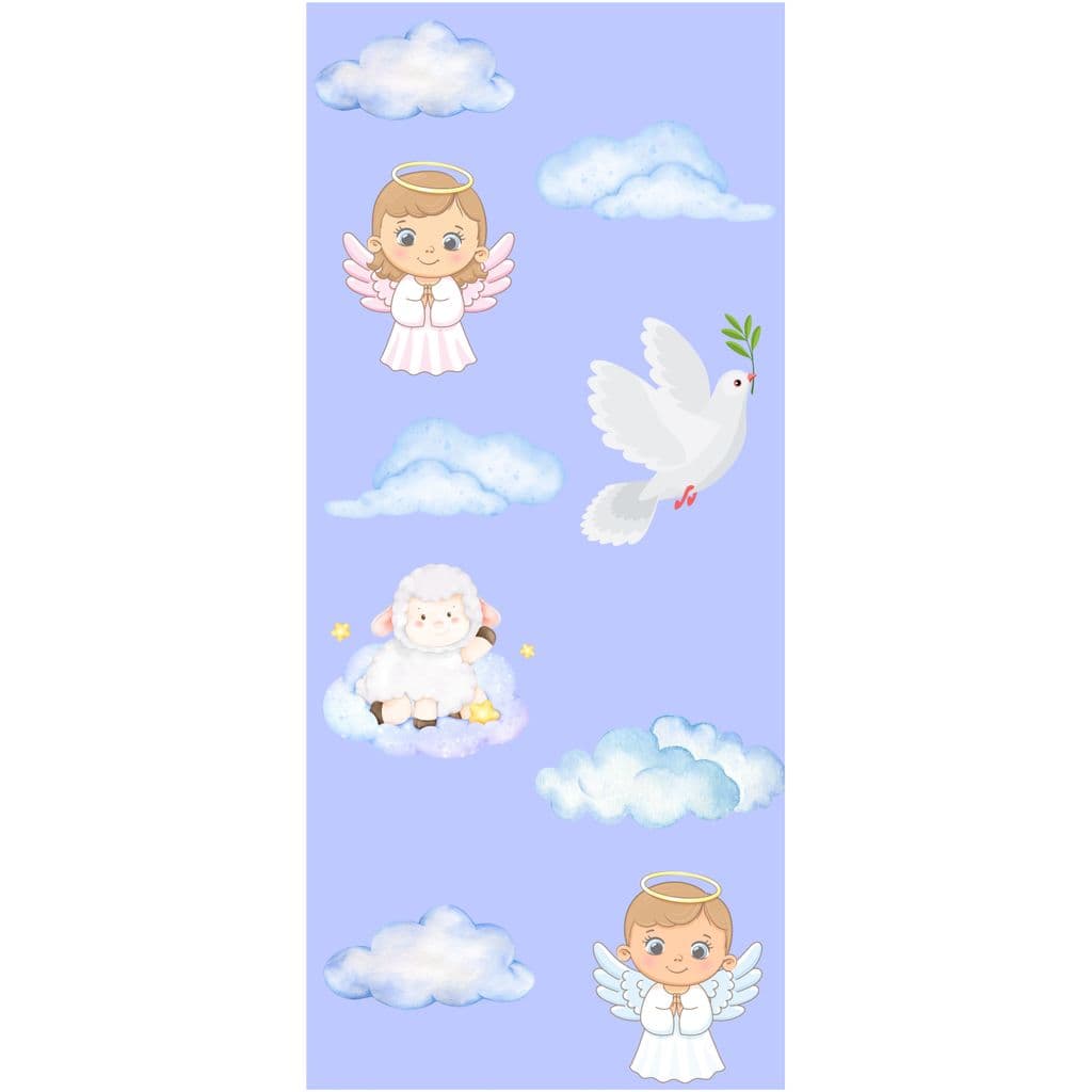 Adesivo Decorativo de Porta Infantil Desenho Anjos Religioso Fe Senhor Deus Religioso Ceu