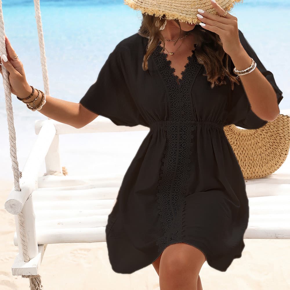 [Novo produto] estilo gola saia de seda gelo pano renda costura praia saia biquíni maiô blusa externa [venda quente]