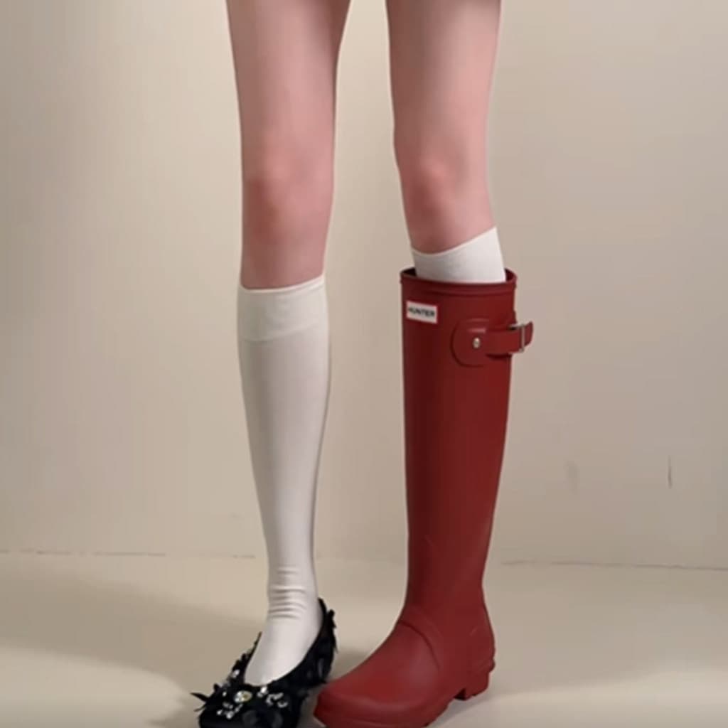 Meias brancas de cano alto para mulheres, meias longas de outono para usar com botas, meias longas estilo Miu, est