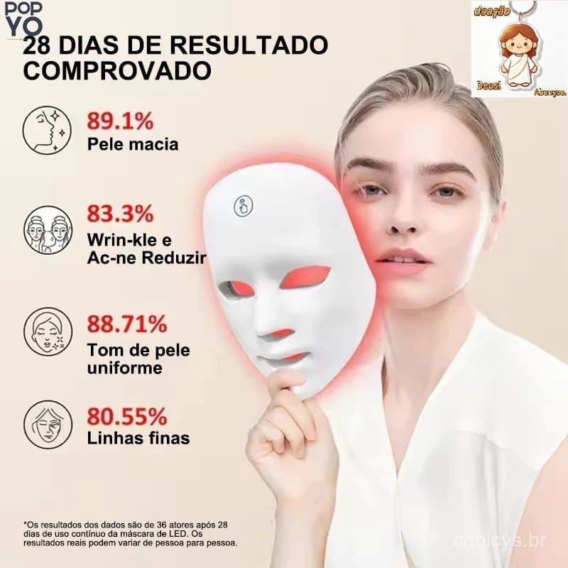 Máscara Facial LED 7 Cores Profissional – Clareia a Pele, Controla Acne e Reduz Poros para Tratamento Facial em Casa