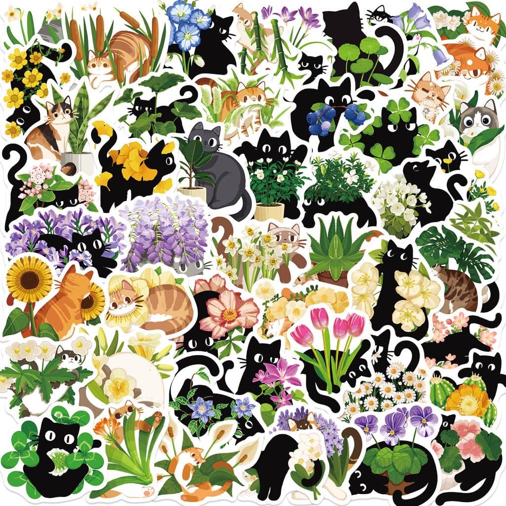 50 Pçs Gatos Dos Desenhos Animados Brincam Com Plantas Adesivos Presentes Bonitos DIY Decorativos À Prova Dwaterproof Ág