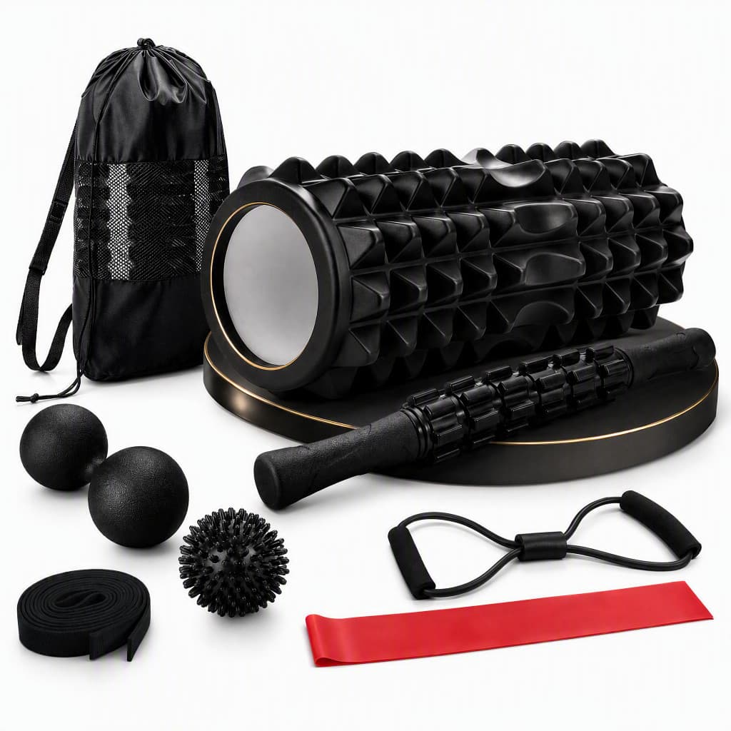 Kit 9 em 1 Massagem Liberação Miofascial - Rolo/Bastão/Bola p/ Yoga e Recuperação