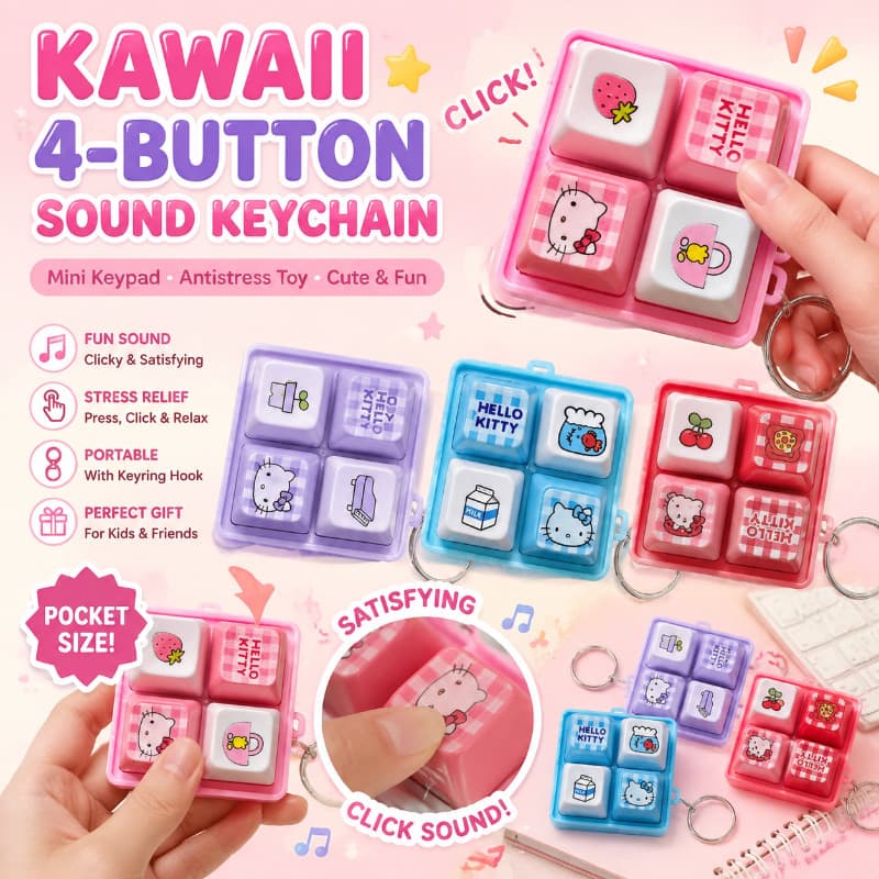 Chaveiro De Som De 4 Botões Kawaii-Mini Teclado , Brinquedo Antiestresse , Presente De Mesa Estético De Desenho Animado
