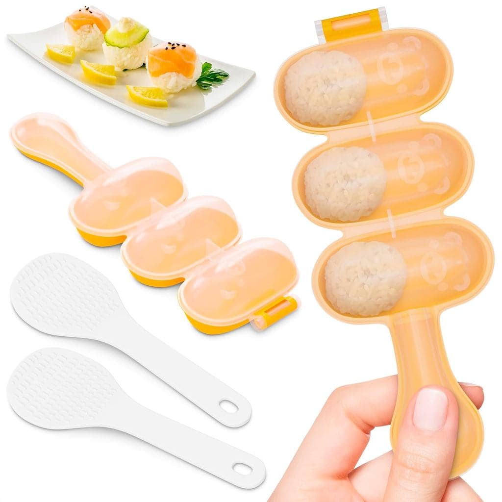 Conjunto de Moldes para Bolinhos de Arroz – 2 Peças, Molde Fácil para Fazer Bolinhos de Arroz, Sushi e Onigiri com Colhe