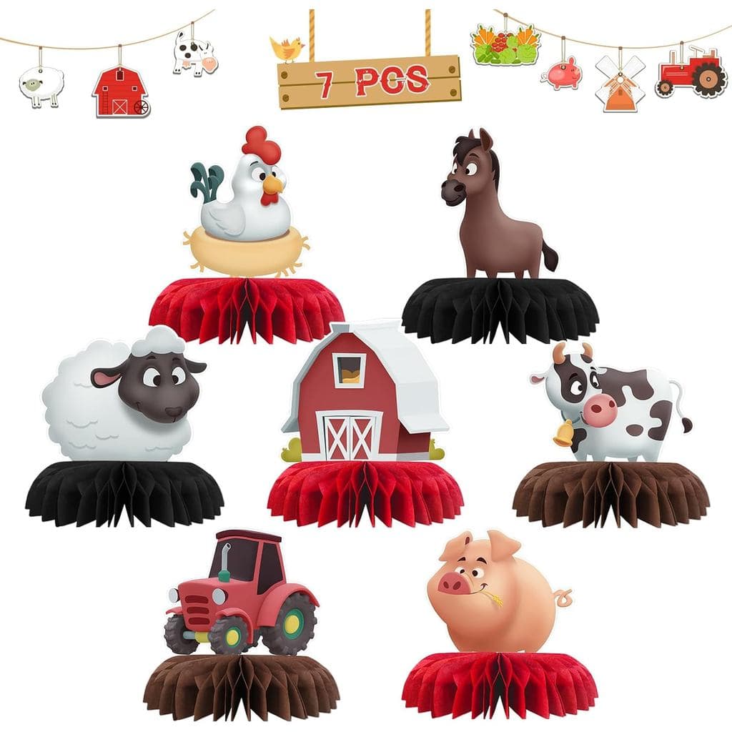 Centros de Mesa em Favo de Mel com Animais de Fazenda, Decorações de Mesa em Favo de Mel 3D para Festa de Fazenda, Decor