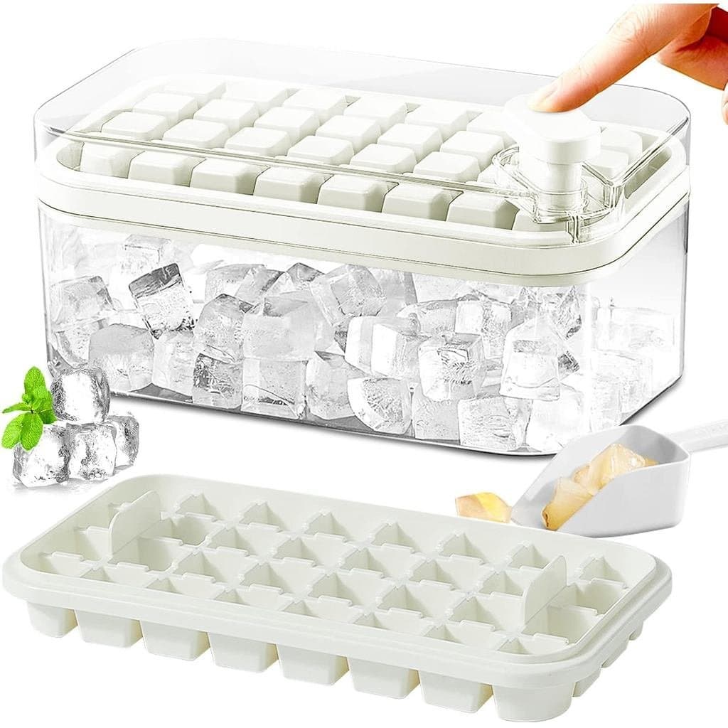 Forma de Gelo com Tampa e Recipiente, 2 Pacotes de Formas de Gelo para Freezer, 64 Formas de Gelo, Forma de Gelo com Lib