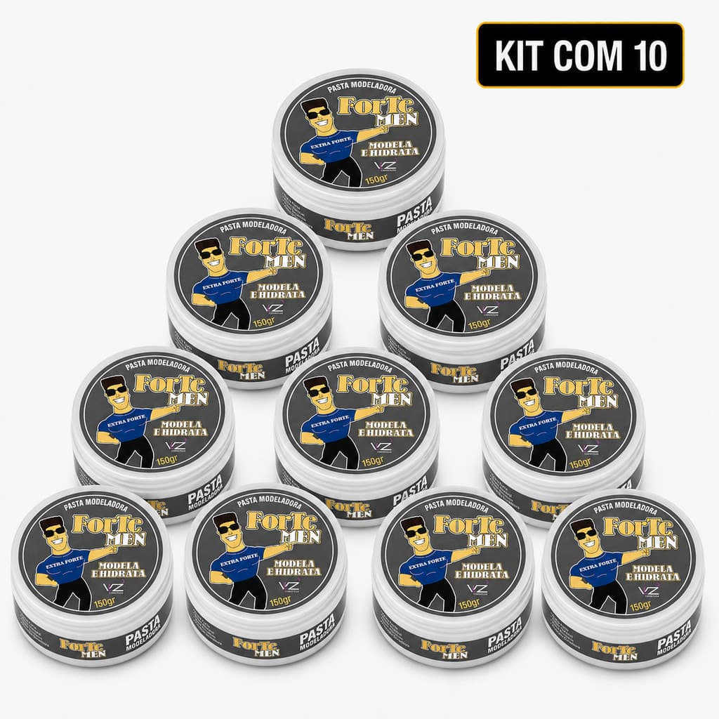 Kit 10 Pasta Modeladora Forte Men VLZ Extra Forte 150g Incolor