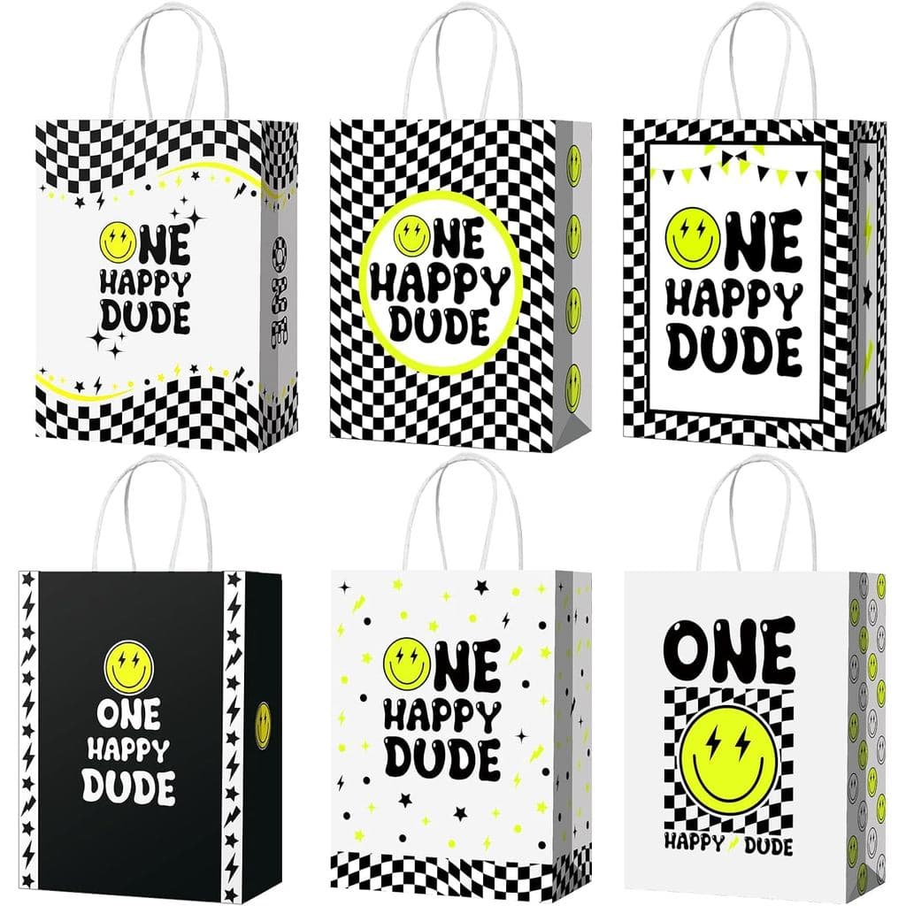 Yeaqee 24 Peças Sacolas de Presente para Decorações de Aniversário "One Happy Dude", Lembrancinhas de Festa "One Happy D