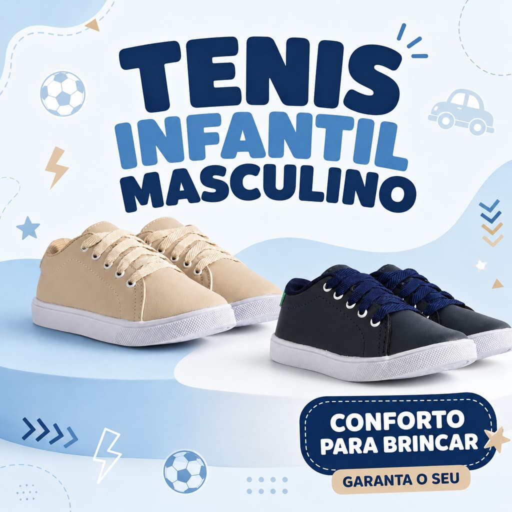 KIT 2 PARES Tênis Infantil Casual Confortável Leve Resistente Couro Sintético Ideal Para Passeio e Escola 25 AO 34