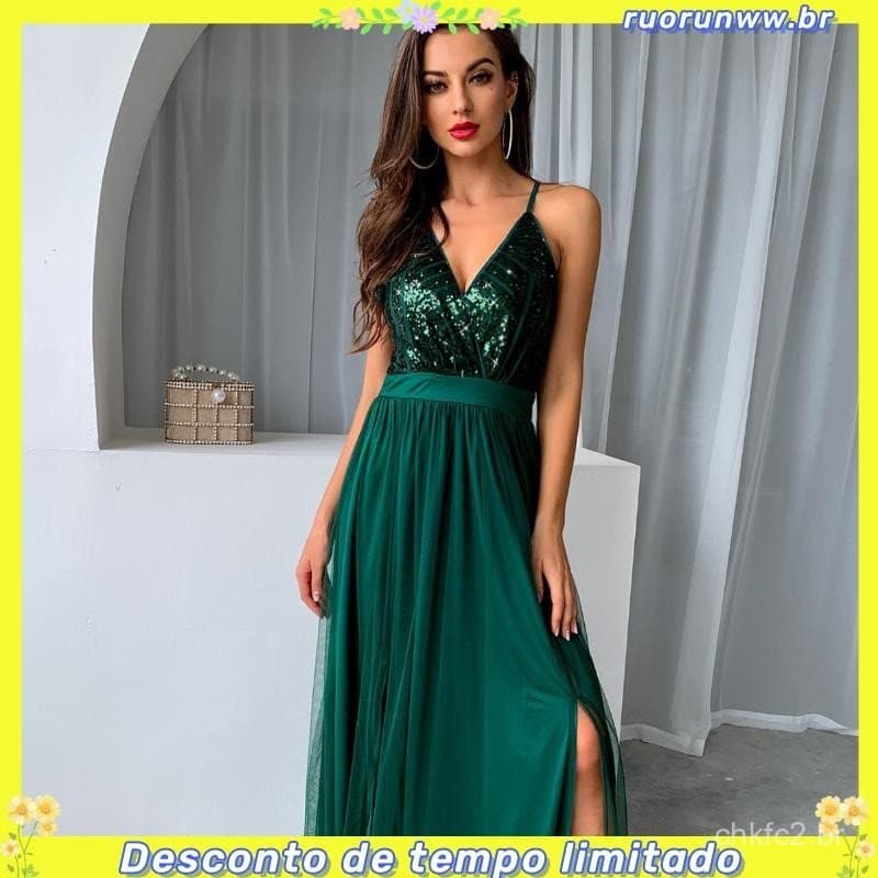 Lantejoulas De Malha Vestido De Pescoço Em V Mulheres Novos Vestidos De Coquetel De Festa Sem Costas Verão Maxi Long