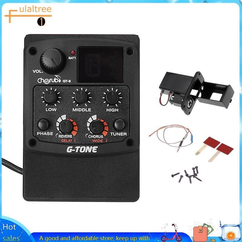 G-Tom GT-6 Guitarra Acústica Pré-Amplificador Piezo Captador 3 Bandas EQ Equalizador LCD Sintonizador Reverb Atraso Coro