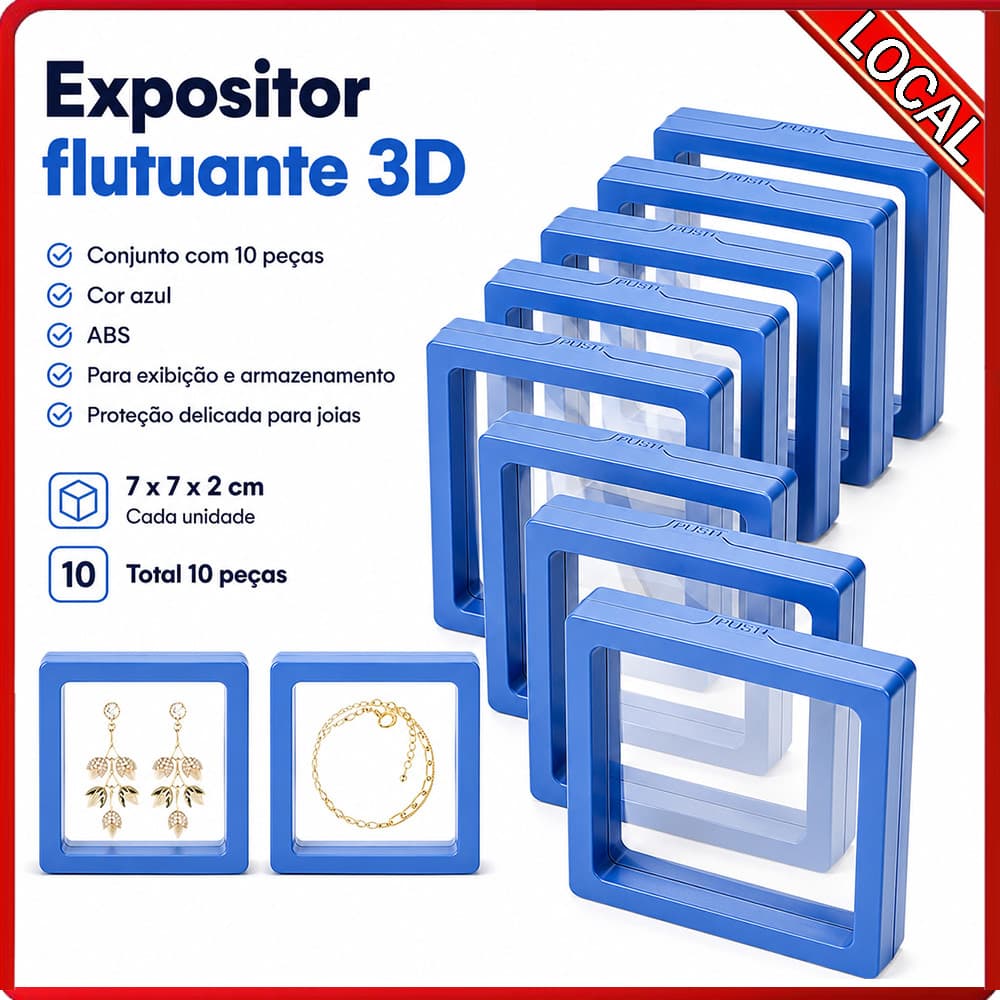 10 peças caixa de exibição suspensa 3D 7x7x2cm Material ABS azul adequado para lembranças duráveis