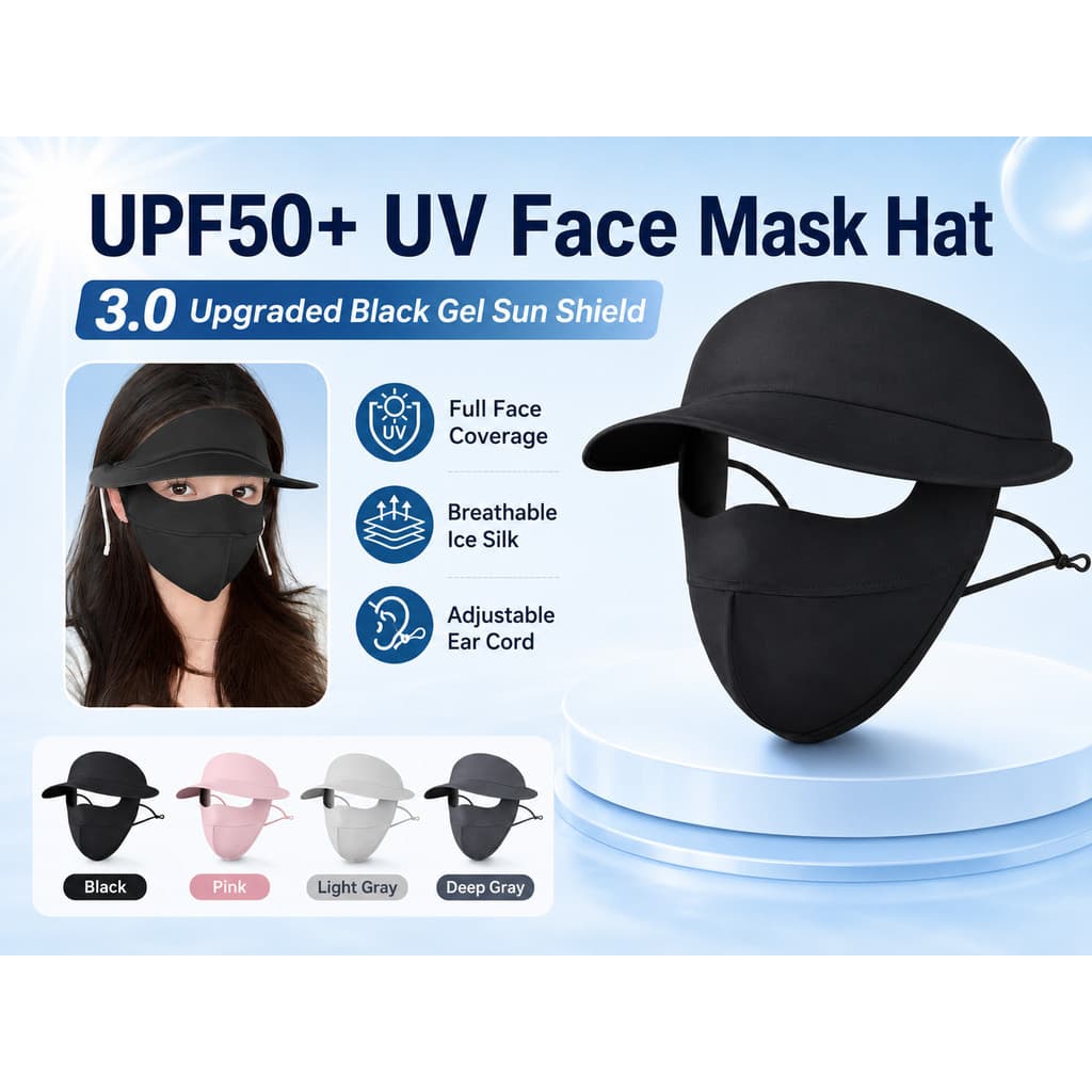 Máscara Facial De Proteção UV Chapéu UPF50 + Boné Solar De Seda Gelada Para Resfriamento Respirável Ciclismo Ao Ar Livre