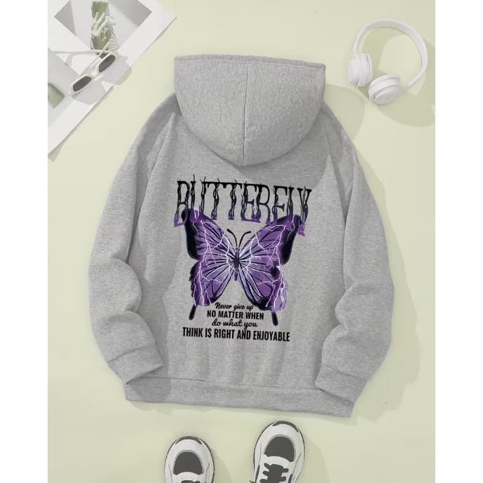 Moletom Canguru Butterfly Borboleta Roxa Unissex Flanelado Com Capuz Bolso Streetwear Casual