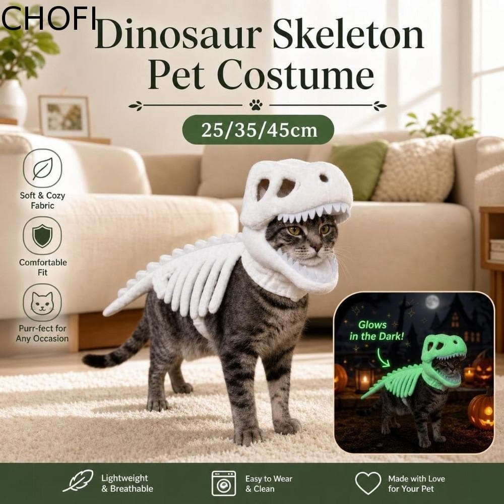 Fantasia De Esqueleto De Dinossauro CHOFI Para Animais De Estimação , Arnês Luminoso Com Osso 3D , Brilho No Escuro