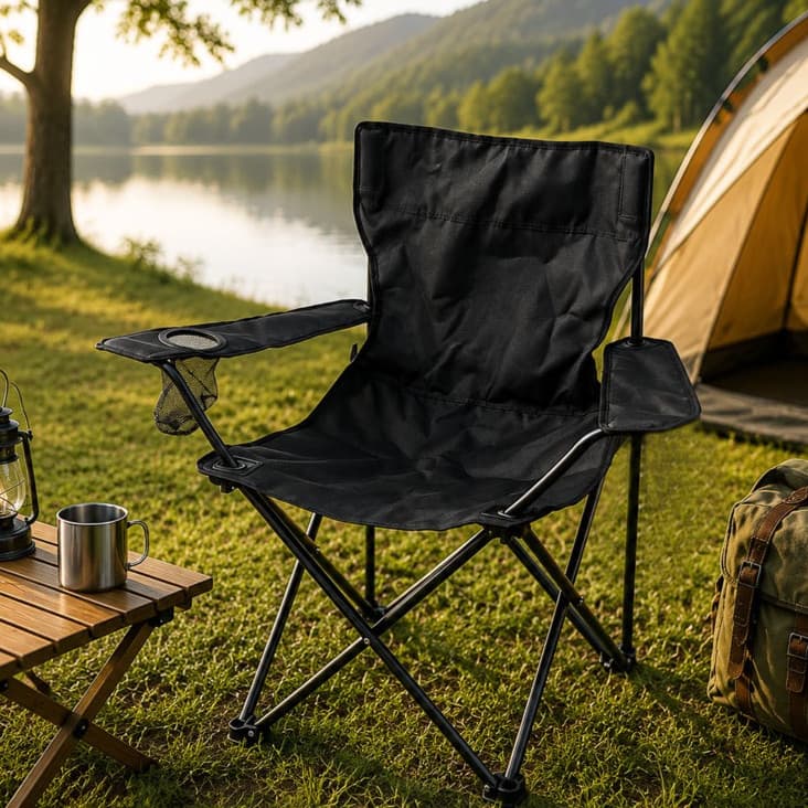 Cadeira Camping Dobrável Portátil Reforçada com Porta Copos