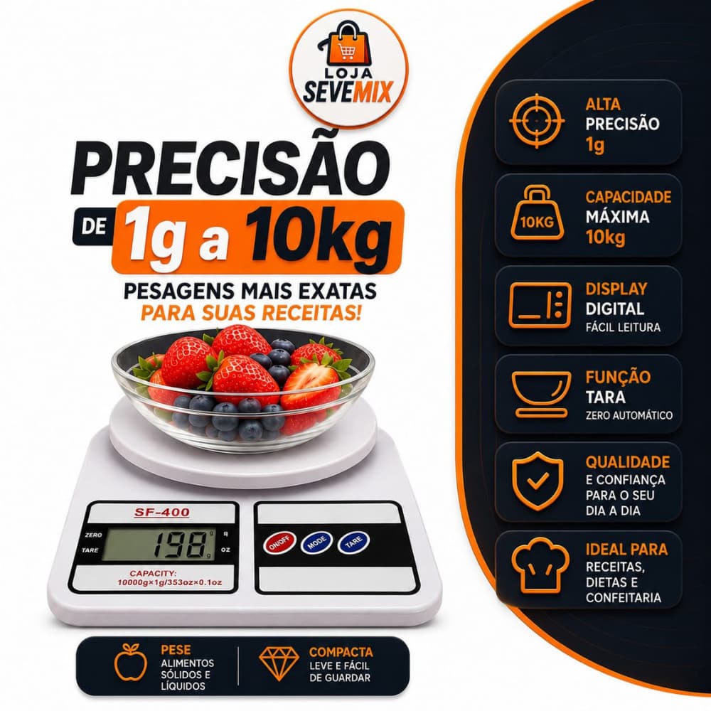 Balança Digital Cozinha 10Kg Precisão Balança de Alimentos Cozinha pilhas NÃO inclusas