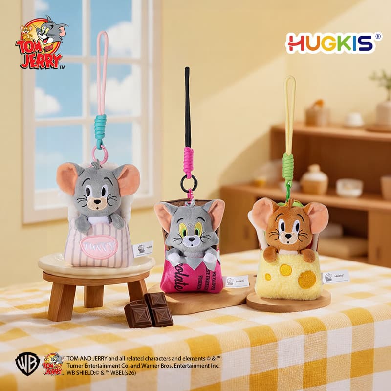 Pingente de Pelúcia de Chocolate Autêntico da Warner Bros. Tom e Jerry, Chaveiro Estilo Saco de Dormir de Pipoca, Boneco