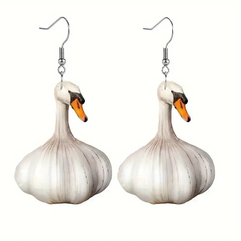 Engraçado criativo alho pato pato brincos feminino europeu americano moda férias animais brincos