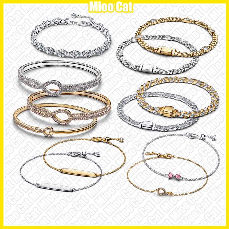 Pulseira de Corrente Cubana Bicolor DIY Banhada a Prata S925 + Bolsa de Veludo DKDX