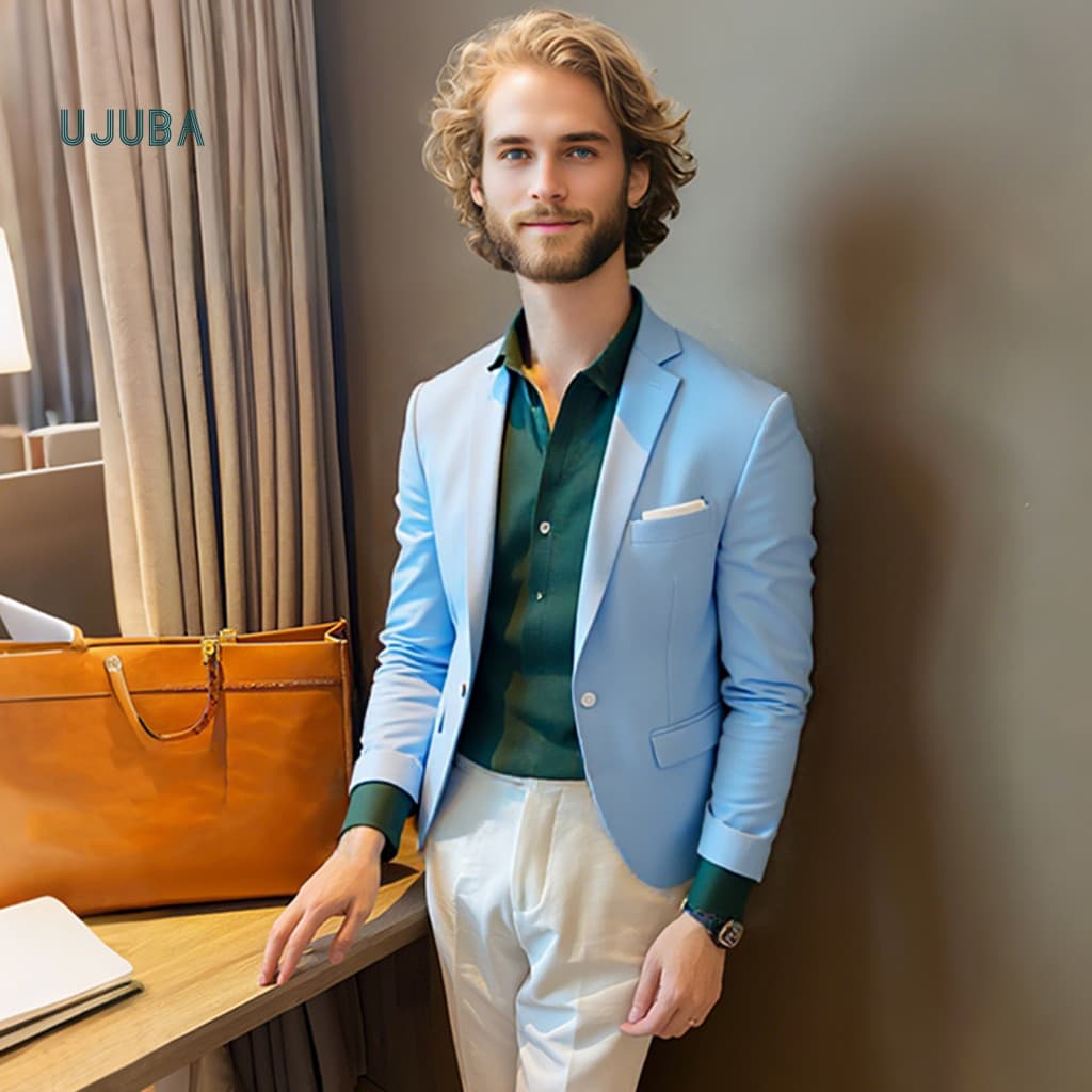 Wedding Party Suit Solid Color for Men 2pcs Set – Tailored Lapel Blazer Mid-rise Long Pants Stylish 3d Fit for Busines