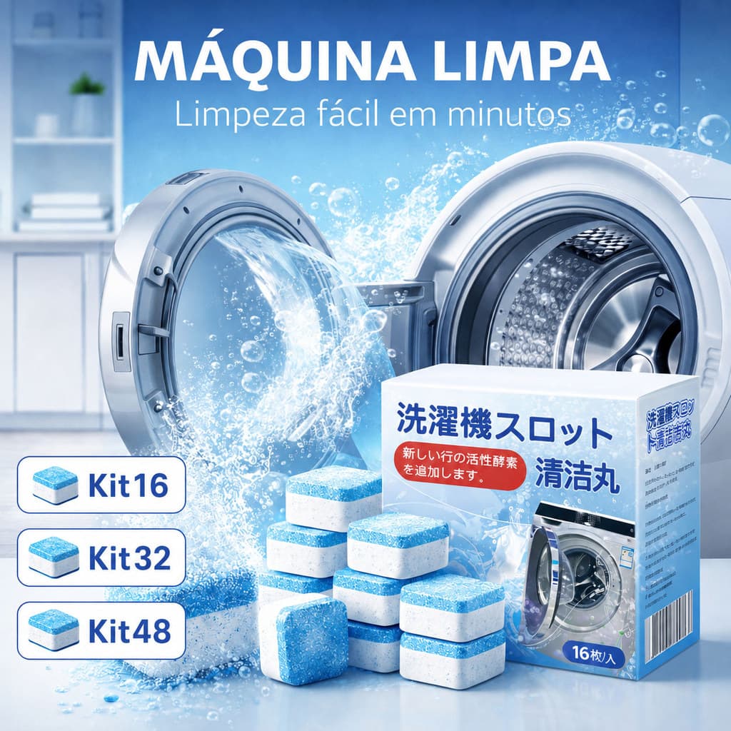 Kit 16/32/48 Pastilhas Efervescentes Limpador de Máquina de Lavar Roupa Remove Resíduos e Odores