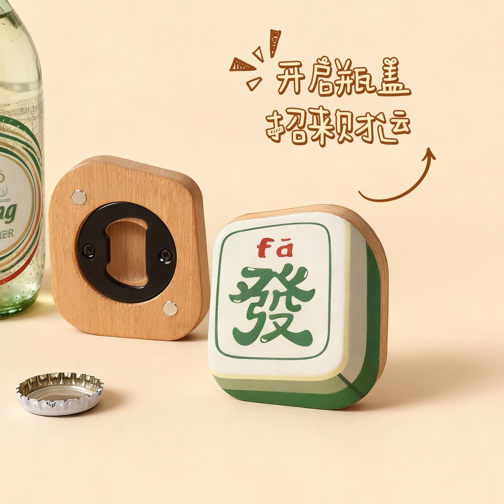 Criativo de madeira maciça cerveja saca-rolhas tridimensional Mahjong saca-rolhas doméstico vinho Starter cozinha magnét