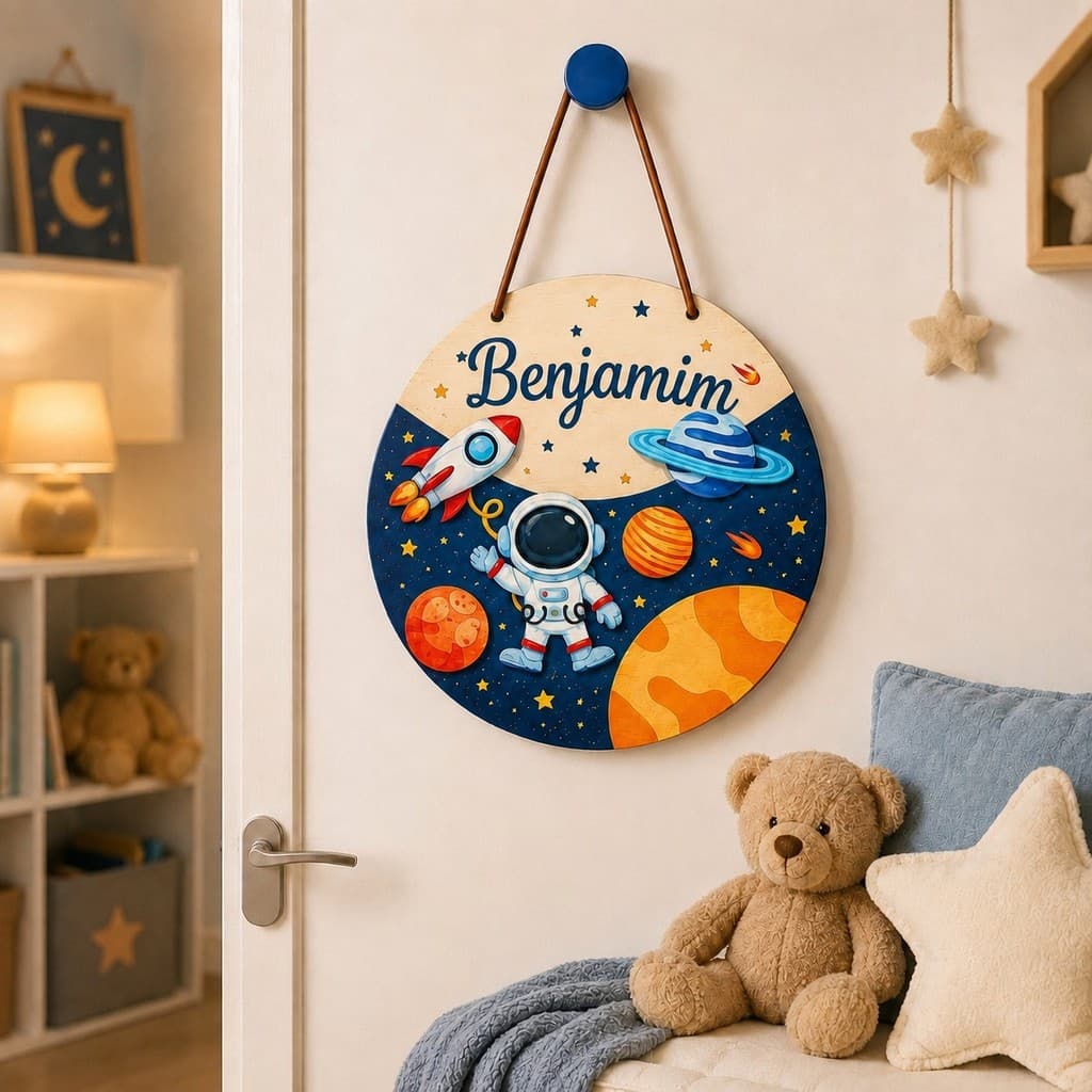 Porta Maternidade Personalizado Astronauta Nome Decoração Para Quarto