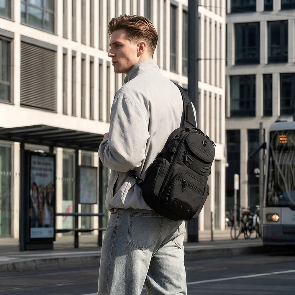 OZUKO bolsa de peito masculina, bolsa mensageiro de alta qualidade, grande capacidade, à prova d'água, multifuncional, p
