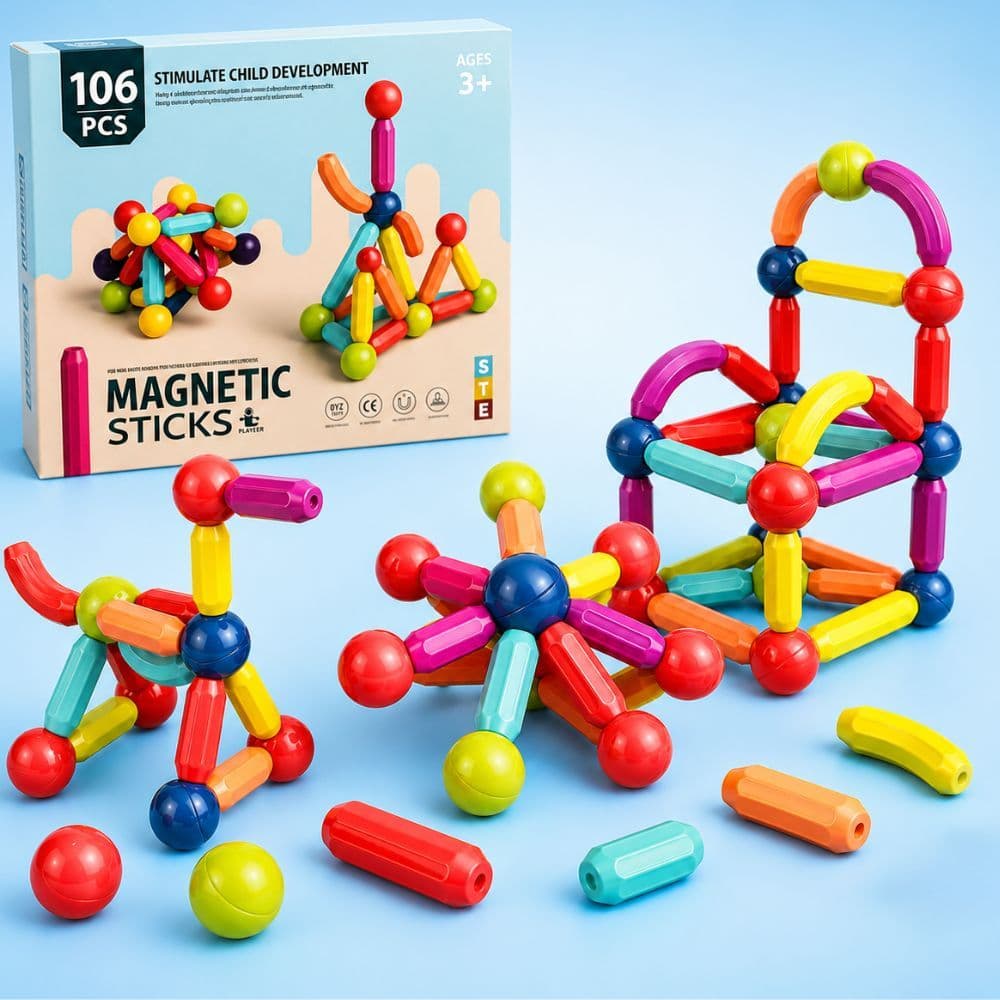 Brinquedo Magnético Infantil Peças Blocos de Montar Magnéticos Educativo Criativo STEM com Ímãs Fortes 3+ Anos