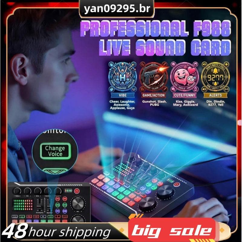 F998 Para Placa De Som Ao Vivo Mixer De Áudio 2 Pacotes Portátil Transmissão , Gravação , Interface Podcast De Jogos