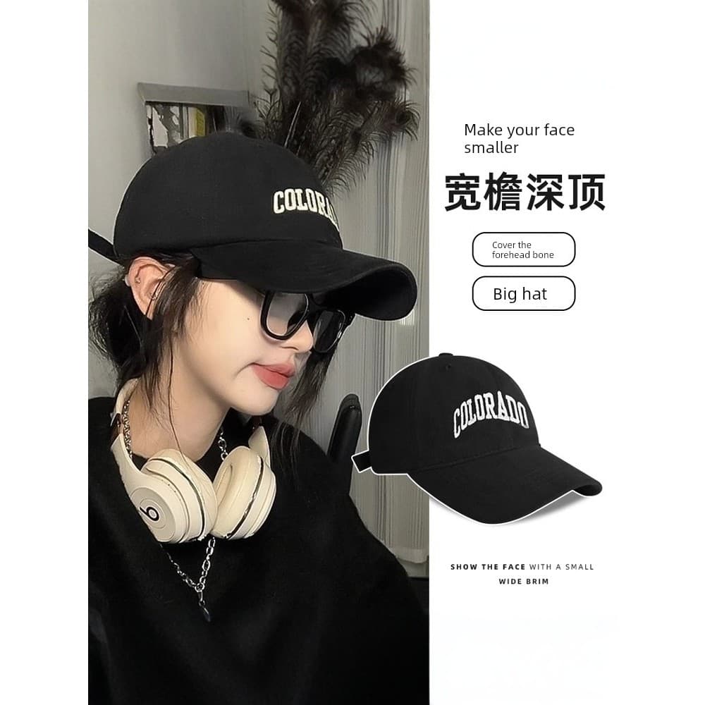 Boné de beisebol preto feminino primavera outono estilo coreano circunferência da cabeça grande topo profundo aba larga
