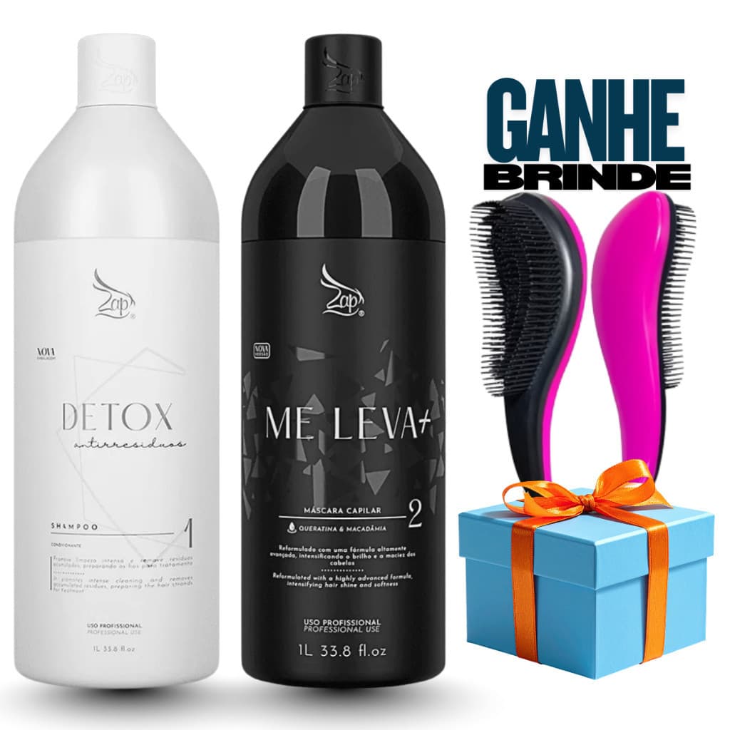 Kit Progressiva Nova Embalagem Zap Me Leva 2x1000 + BRINDE ESCOVA MÁGICA